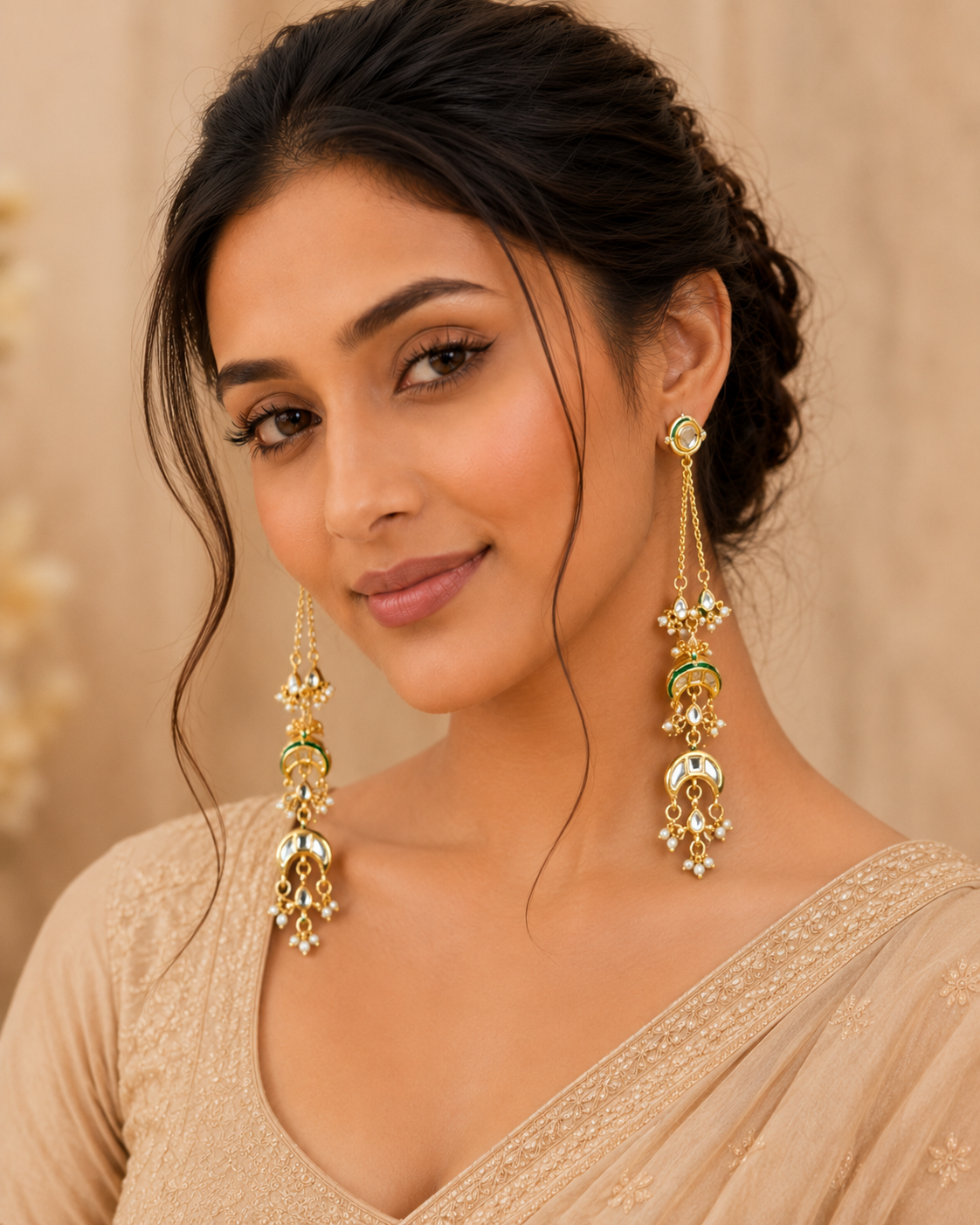 Handcrafted Kashmiri Crescent Dangler Earrings