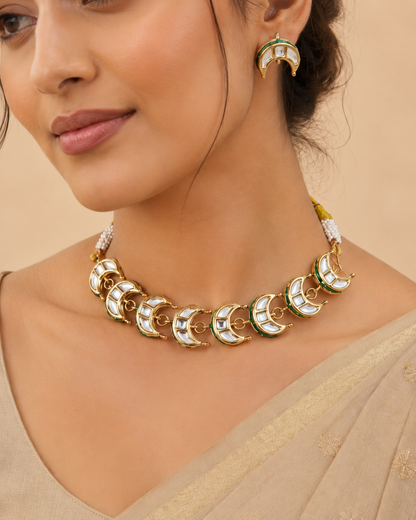 Handcrafted Kundan-Style Choker Necklace Set with Earrings
