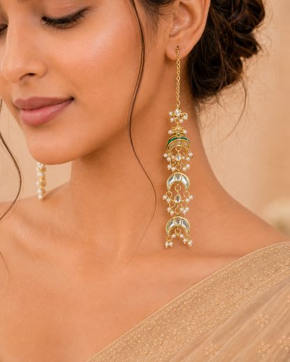 Handcrafted Kashmiri Crescent Dangler Earrings
